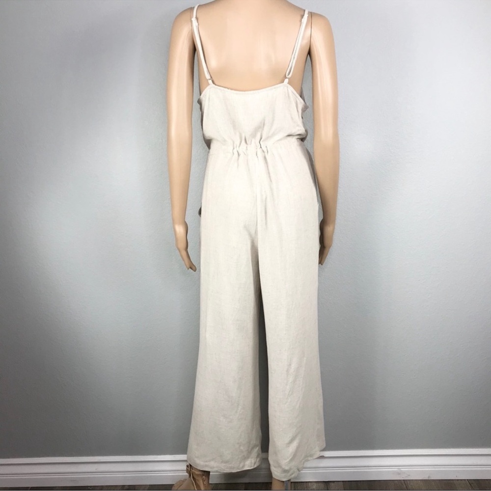NWOT Promesa Linen Oatmeal Natural Light Beige Jumpsuit Tank Buttons - Picture 8 of 15